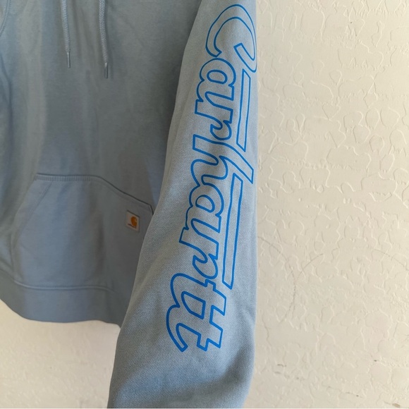 Carhartt Women's Hoodie Rain Defender Relaxed Midweight Graphic Sweatshirt Blue - Picture 3 of 5